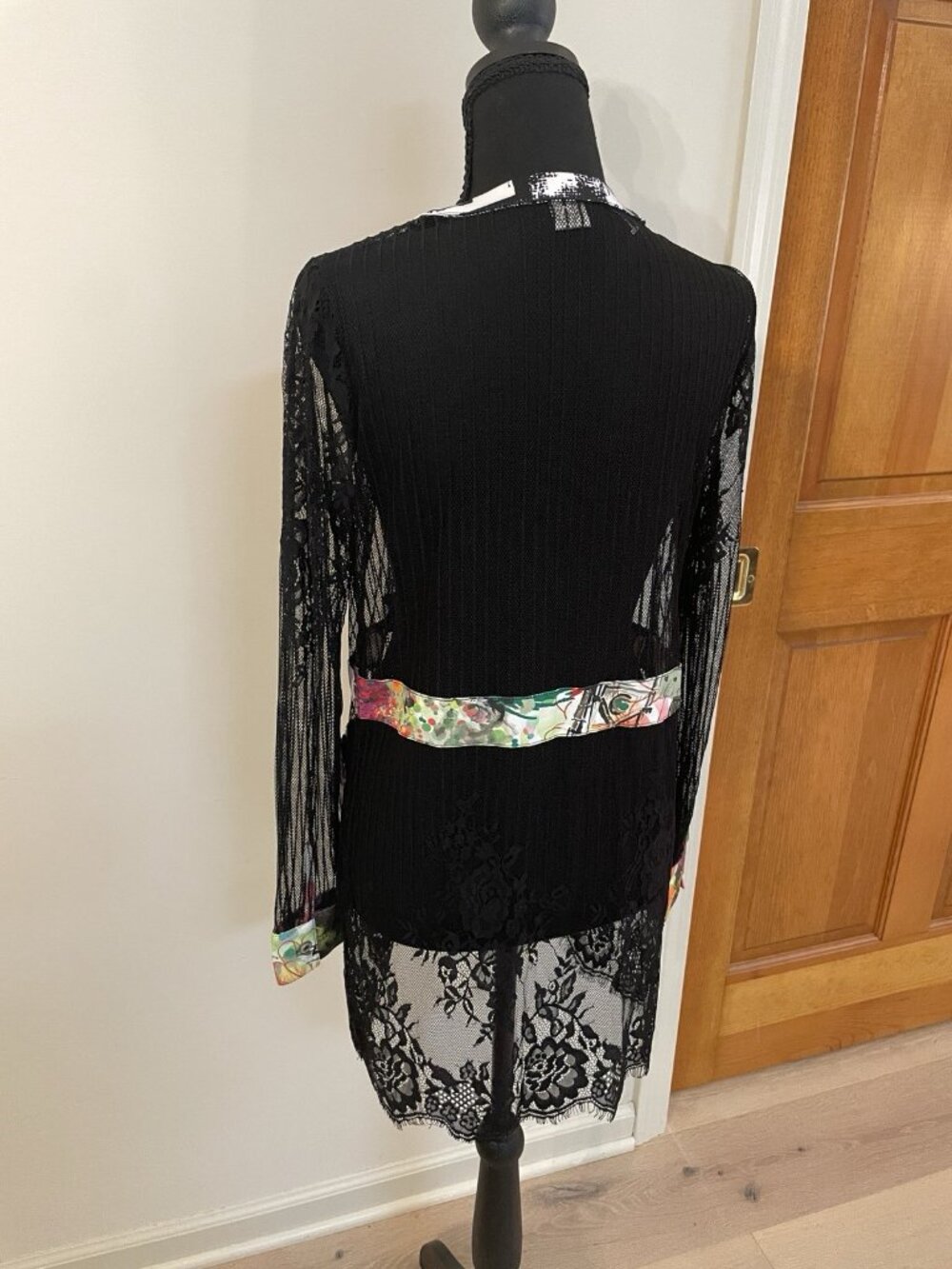 Mona Leah Couture Sheer Lace Top Colorful Artsy Pockets Lacy Sweater Unique, M - Picture 5 of 8